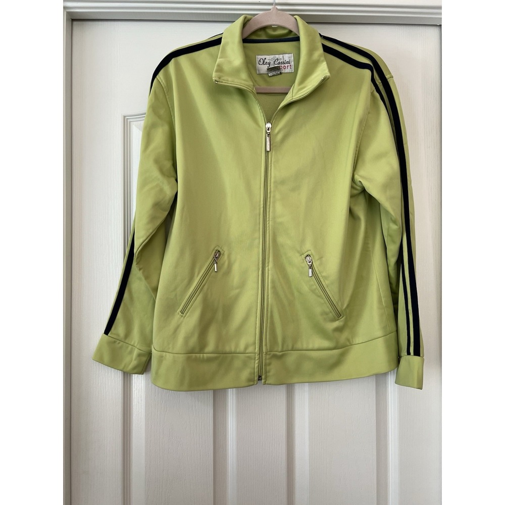 Vintage Oleg Cassini Sport Track Suit Jacket Women's Size Large Green‎ Navy